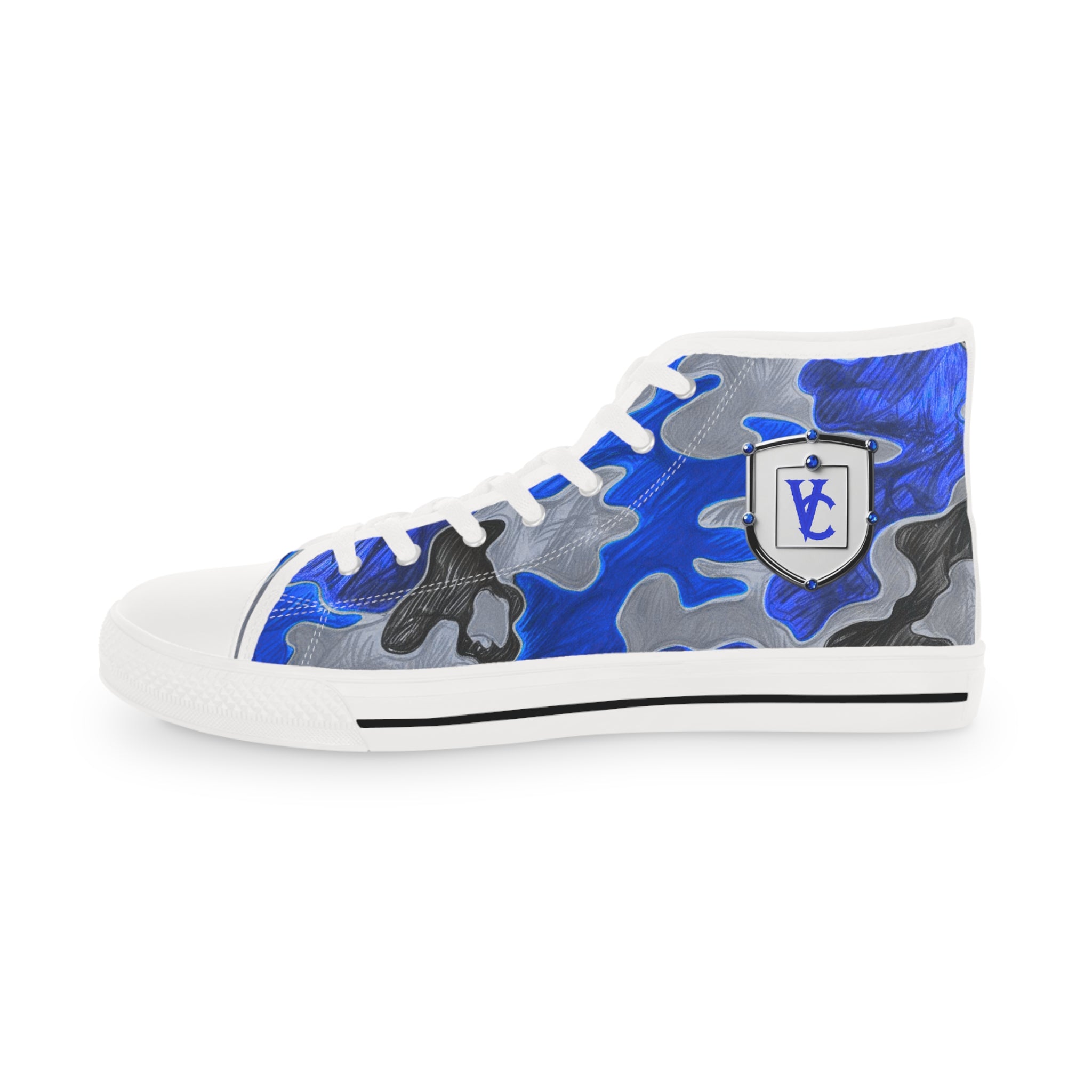 Men's High Top Sneakers - Bold Blue Camo Design for Stylish Comfort