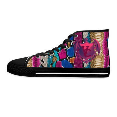 Colorful Woman's High-Top Sneakers - Trendy Snakeskin Patterned Fashion Shoes