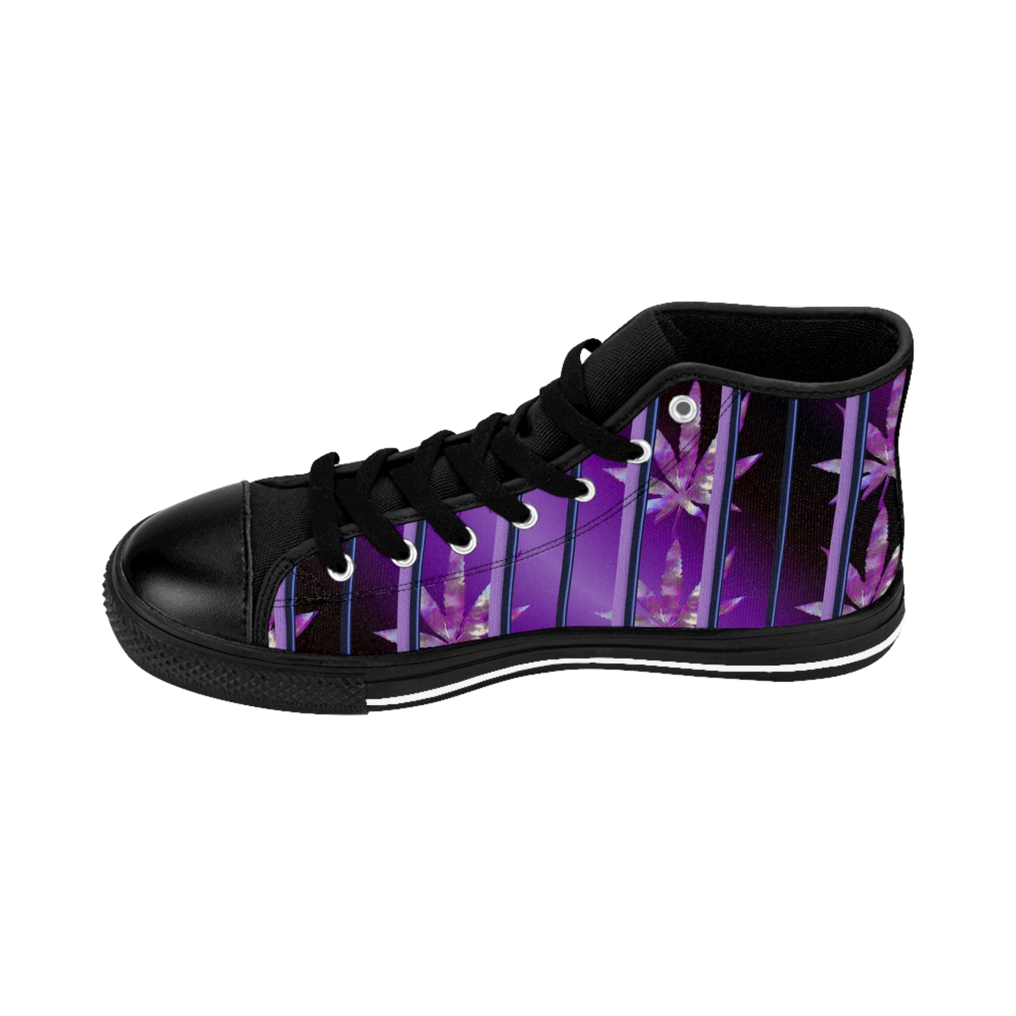 Stylish Women's High-Top Sneakers - Purple Floral Design