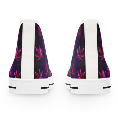 Trendy Women's High Top Sneakers with Purple Leaf Design