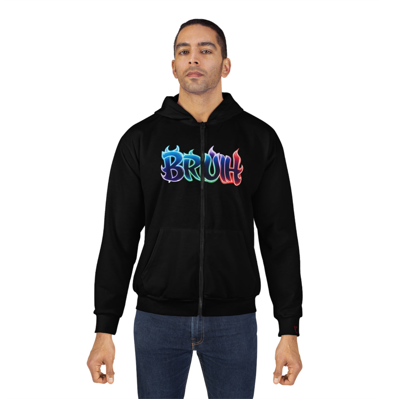 Men's & Women's Graphic Zip-Up Hoodie, Vivid Creations "BRUH" Hooded Sweatshirt