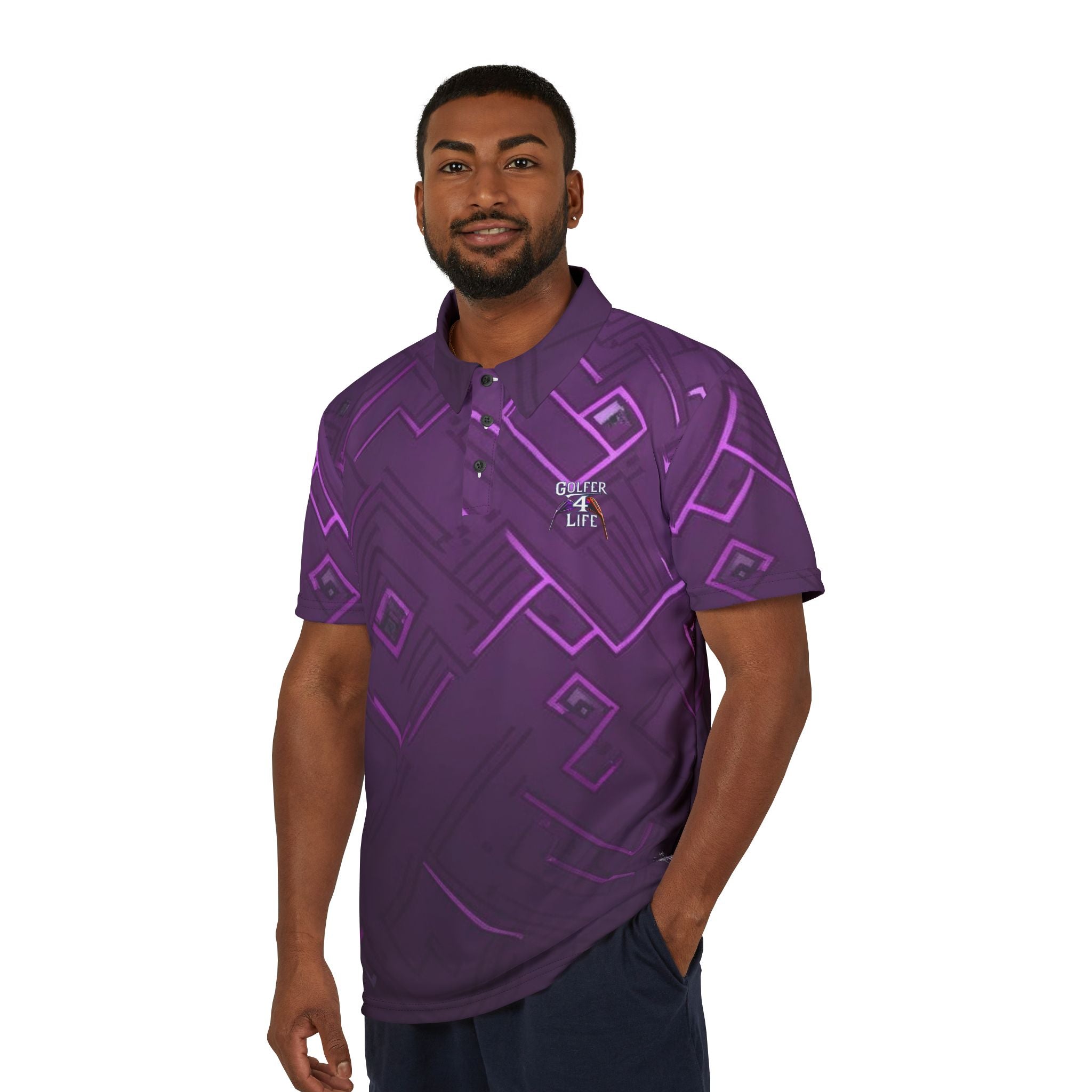 Modern Purple Geometric Unisex Polo Shirt - Stylish Casual Wear