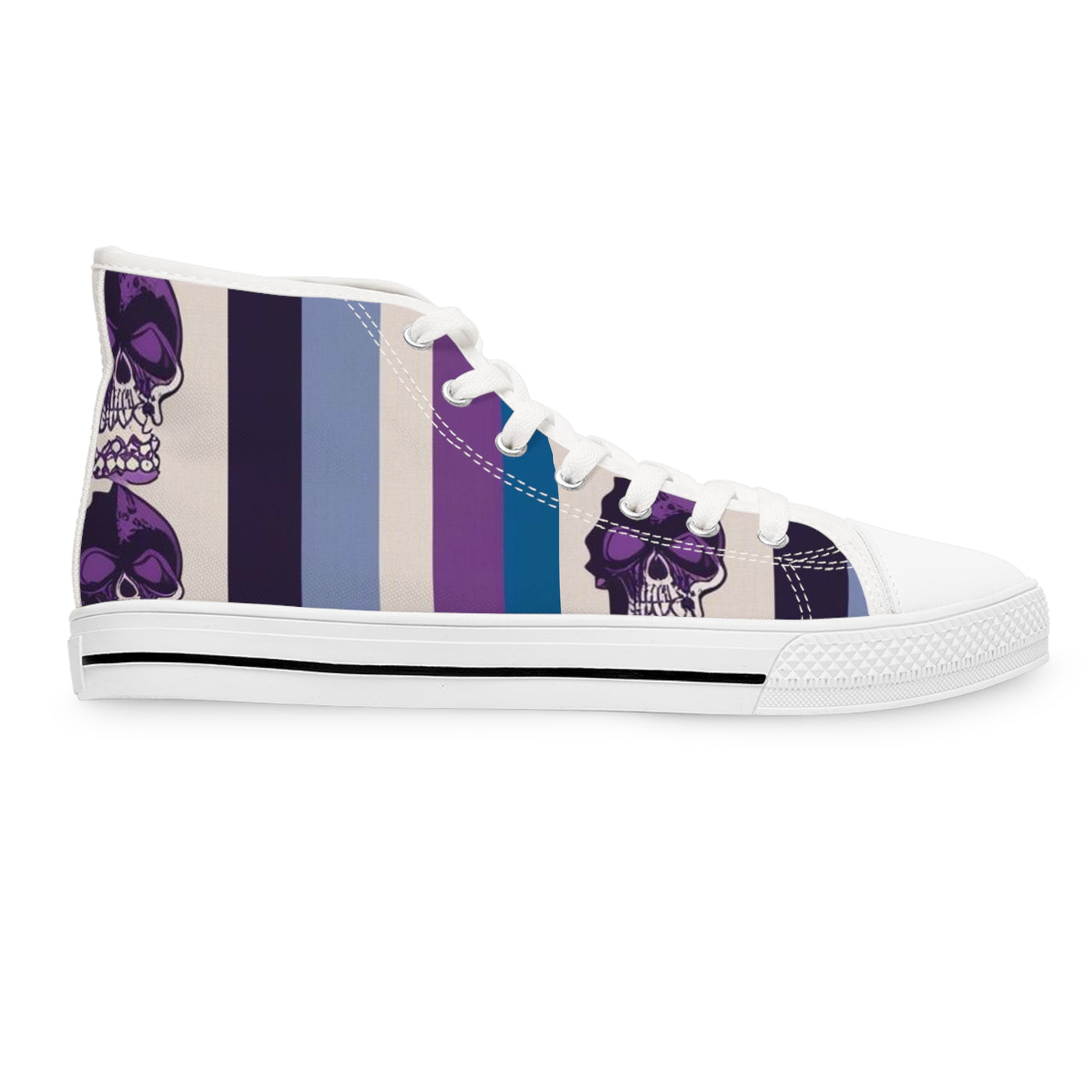 Women's High-Top Sneakers, Purple Skull W/Purple White & Aqua Blue Pattern