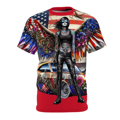 American Flag W/ Winged Female Silhouette & Old Car T-shirt