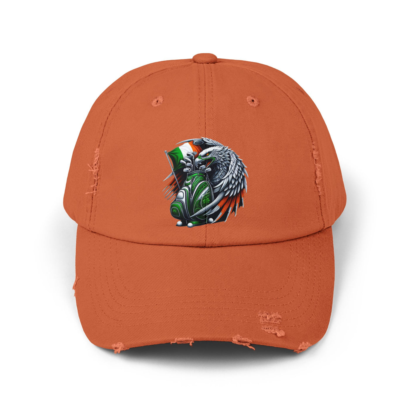 Distressed Golf Cap, Irish Flag Eagle Golf Bag Design Hat