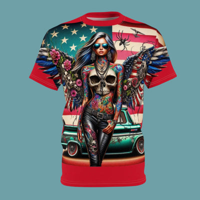 American Flag W/ Winged Female Silhouette & Old Truck T-shirt