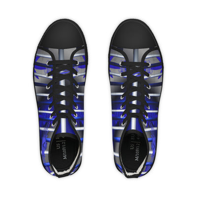 Men's High Top Sneakers - Blue Striped Urban Style