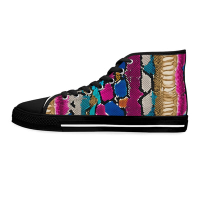 Colorful Woman's High-Top Sneakers - Trendy Snakeskin Patterned Fashion Shoes