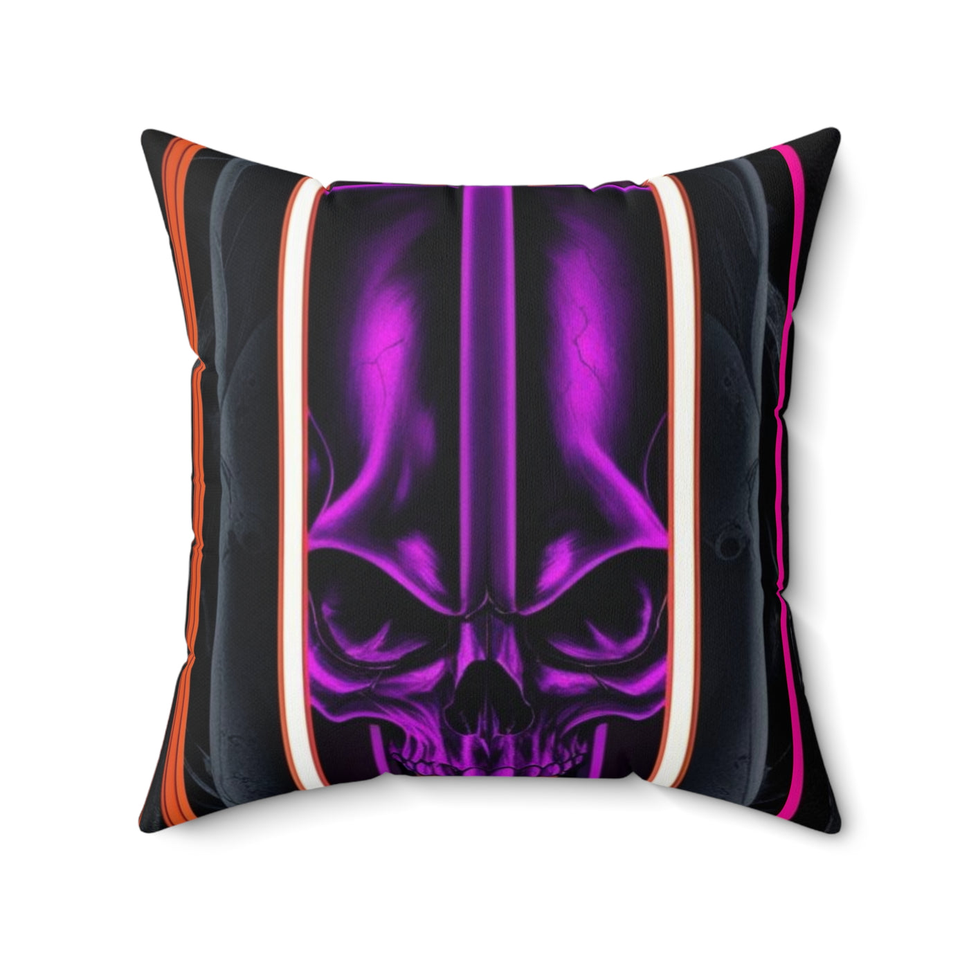 15, Polyester Square Purple Skull Pillow W/Red Gray & Black Stripped Pattern