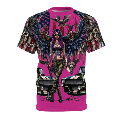 American Flag W/ Winged Female Silhouette & Mustang T-shirt