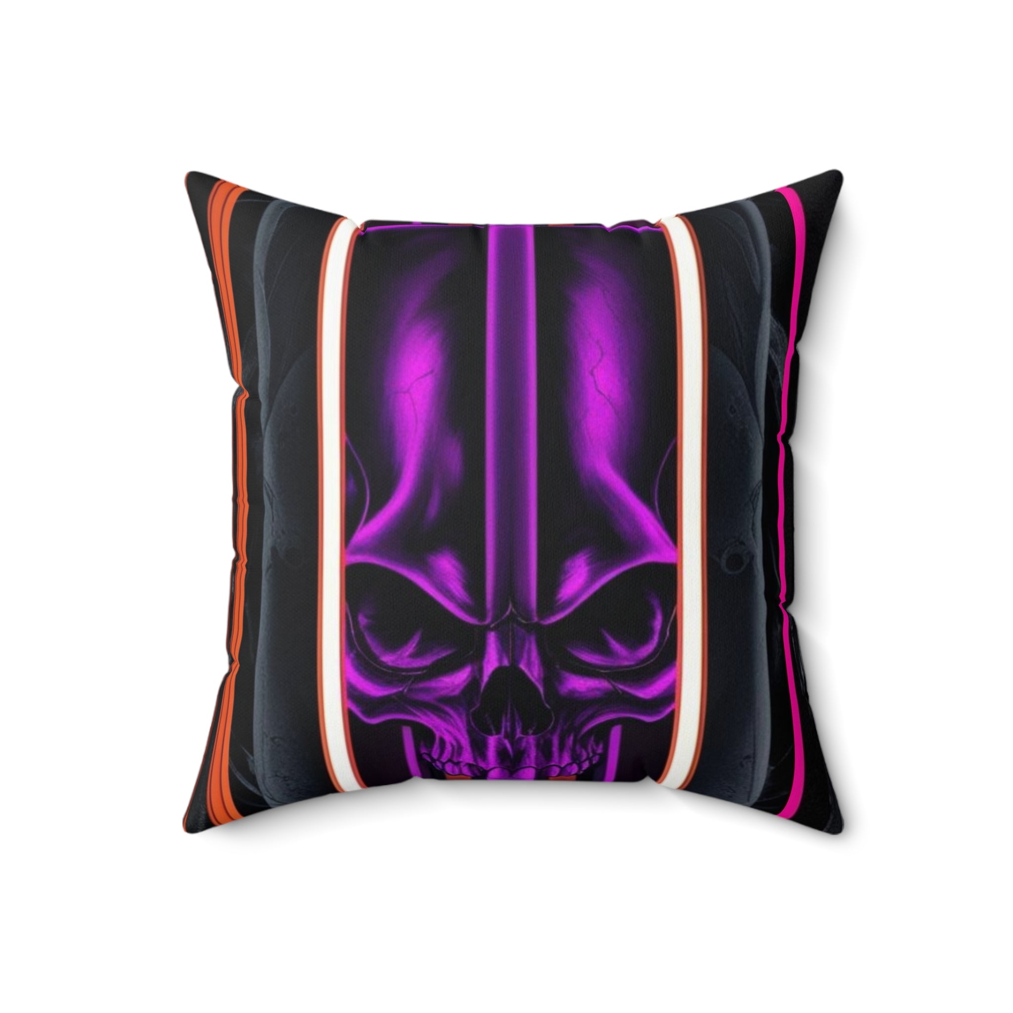 15, Polyester Square Purple Skull Pillow W/Red Gray & Black Stripped Pattern