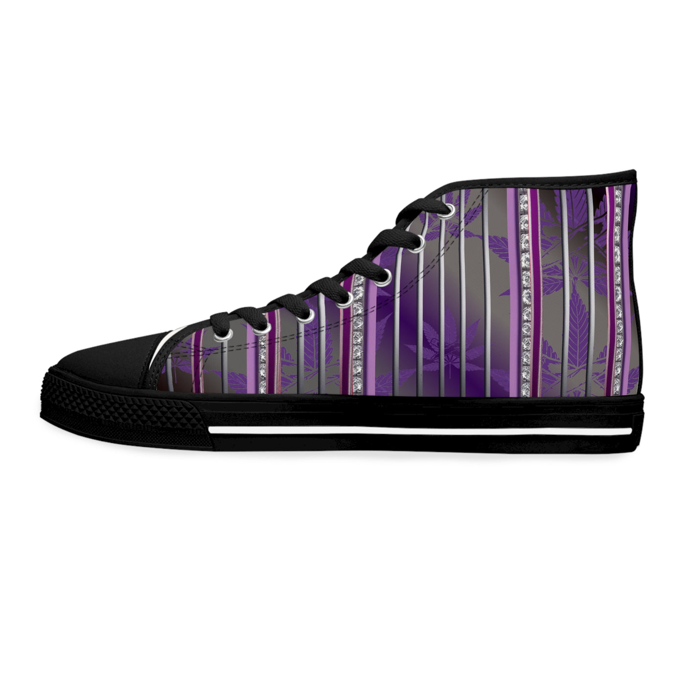 Women's High Top Sneakers - Stylish Purple Stripes Design