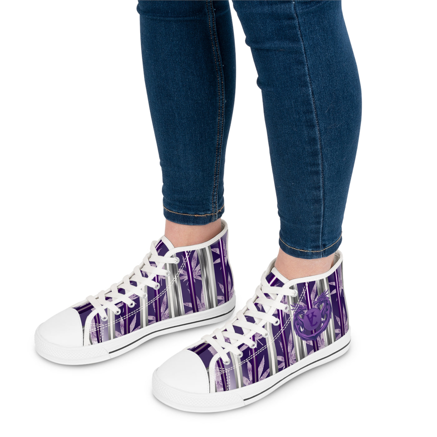 Trendy Women's High Top Sneakers with Elegant Purple Floral Design