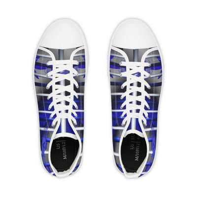 Men's High Top Sneakers - Blue Striped Urban Style