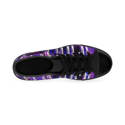 Stylish Women's Classic Sneakers with Purple Stripes & Shield Design