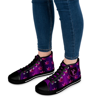 Trendy Women's High Top Sneakers with Purple Leaf Design