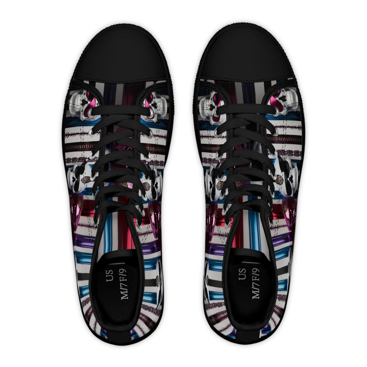 Women's High-Top Sneakers, Vivid Creations Designer Shoes Graphic Skull Design