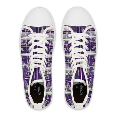 Trendy Women's High Top Sneakers with Elegant Purple Floral Design