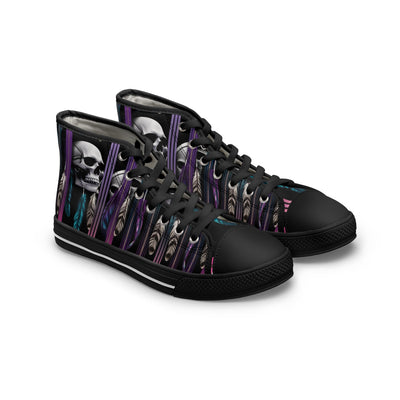 Women's High-Top Sneakers, Vivid Creations Designer Shoes Graphic Skull Design