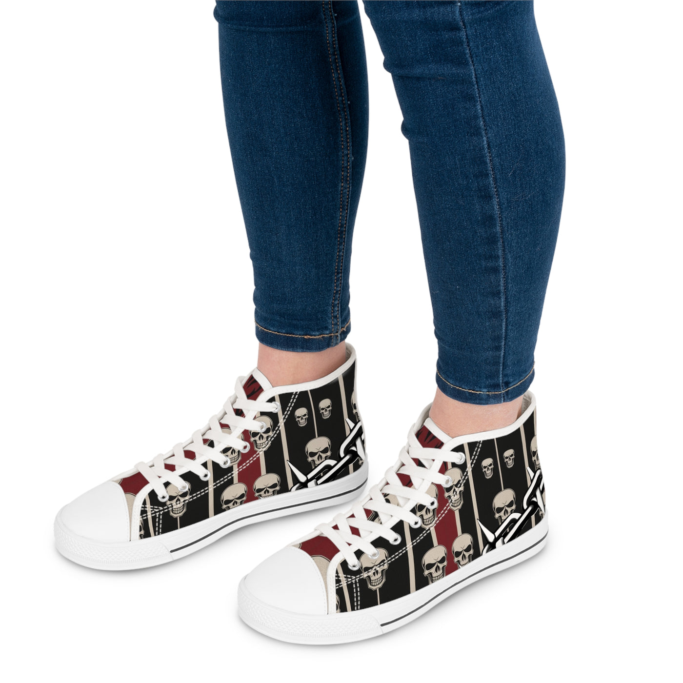 Women's High-Top Sneakers, Vivid Creations Designer Shoes Graphic Skull Design