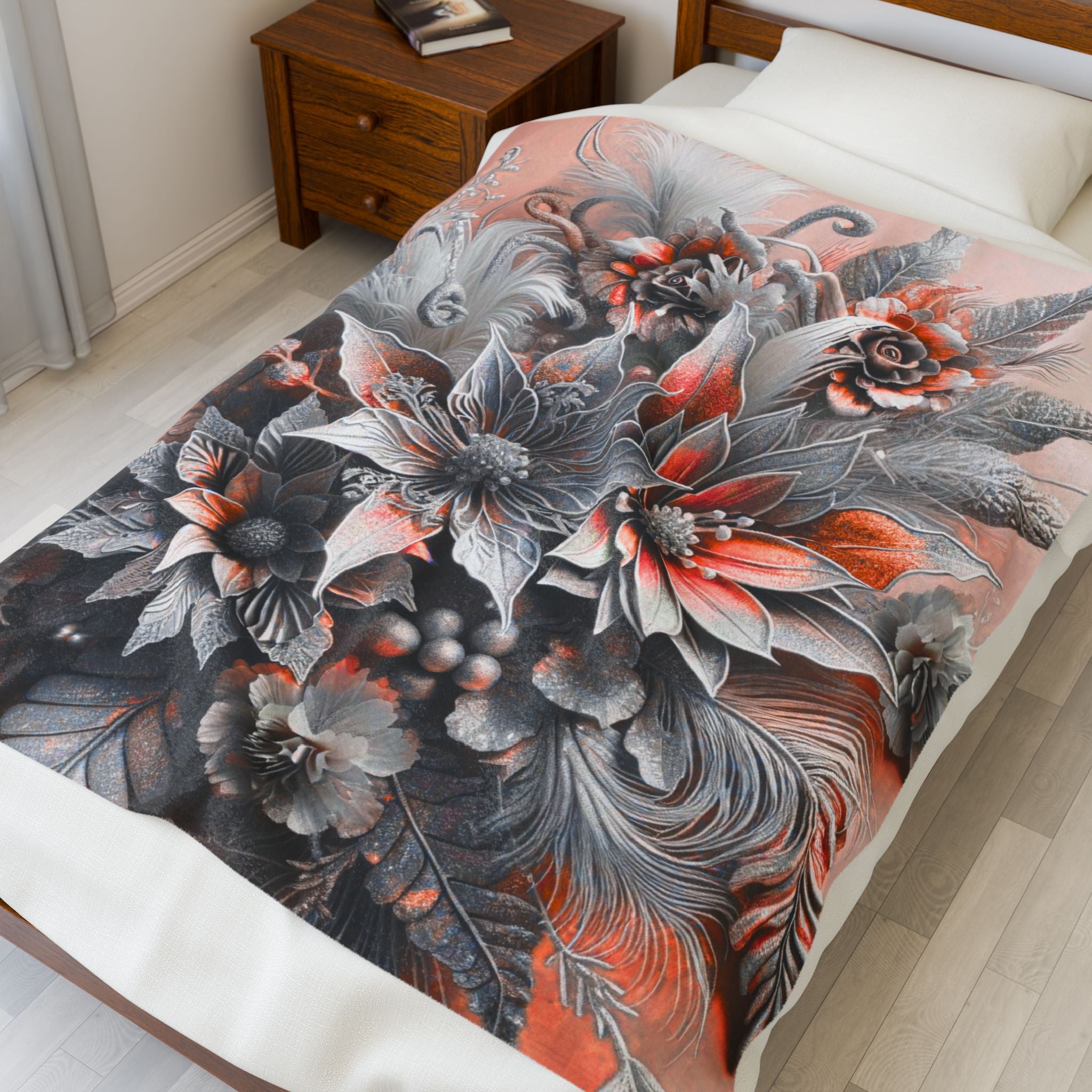 Floral Velveteen Plush Blanket – Cozy Floral Throw for Home Decor