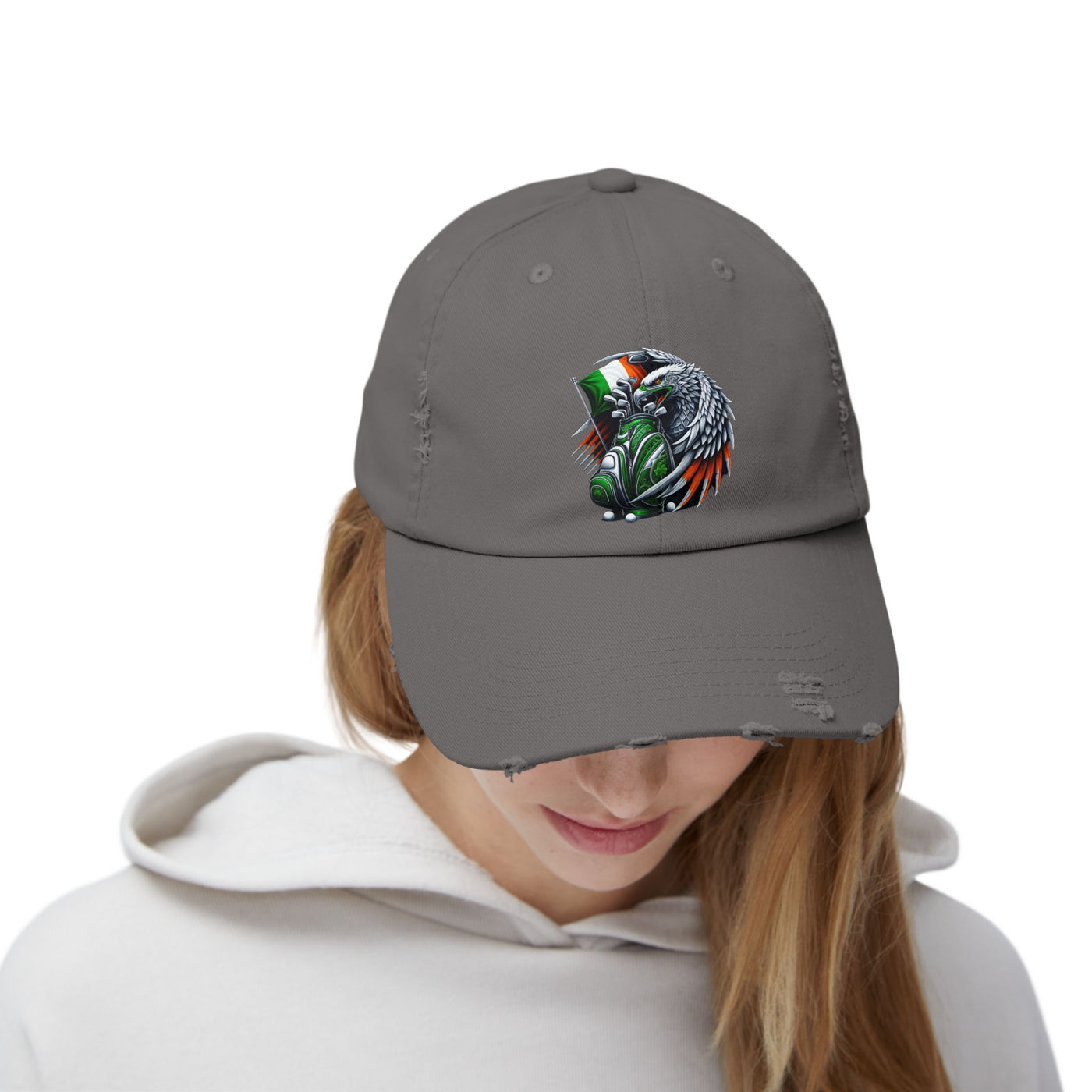 Distressed Golf Cap, Irish Flag Eagle Golf Bag Design Hat