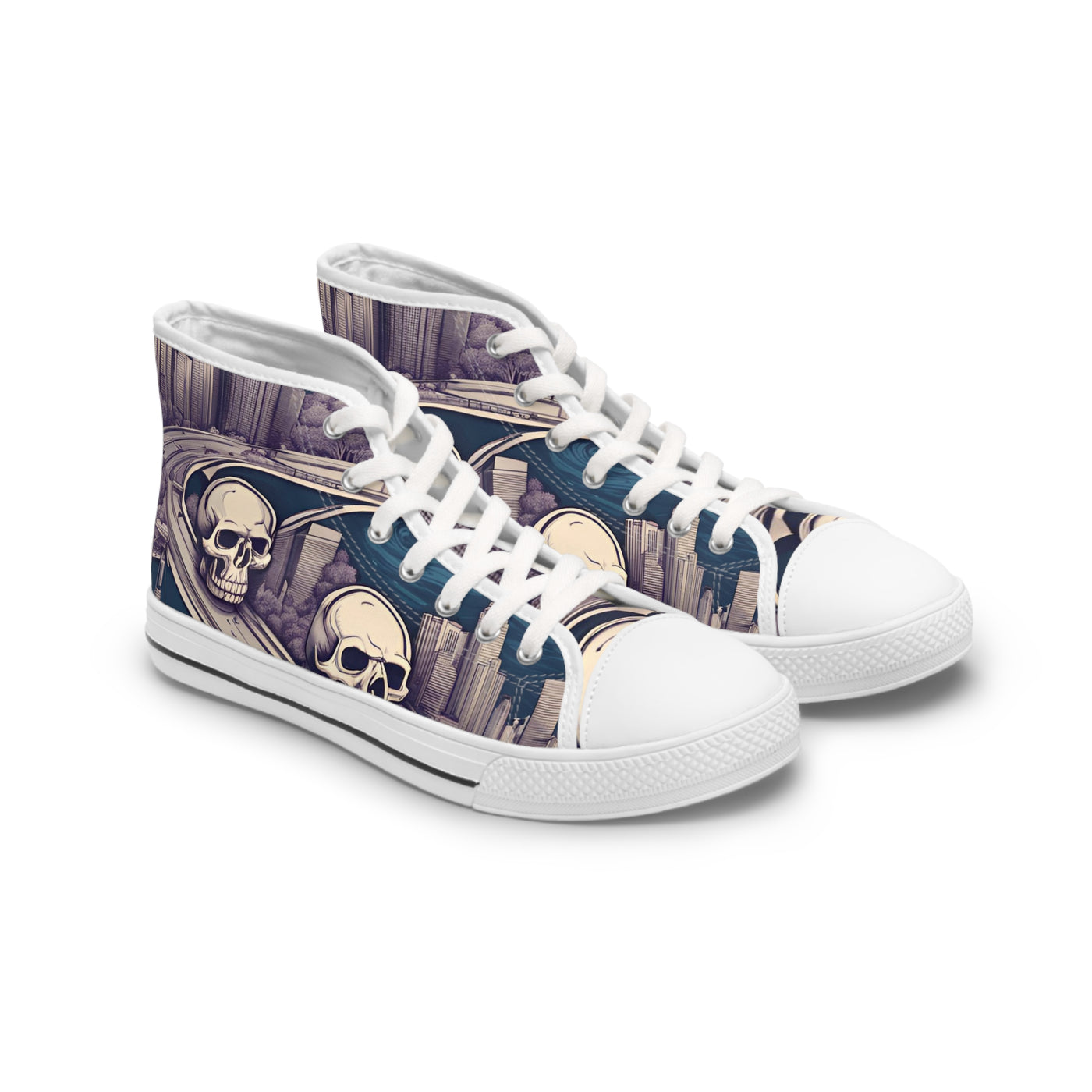 Women's High-Top Sneakers, Vivid Creations Designer Shoes Graphic Skull Design