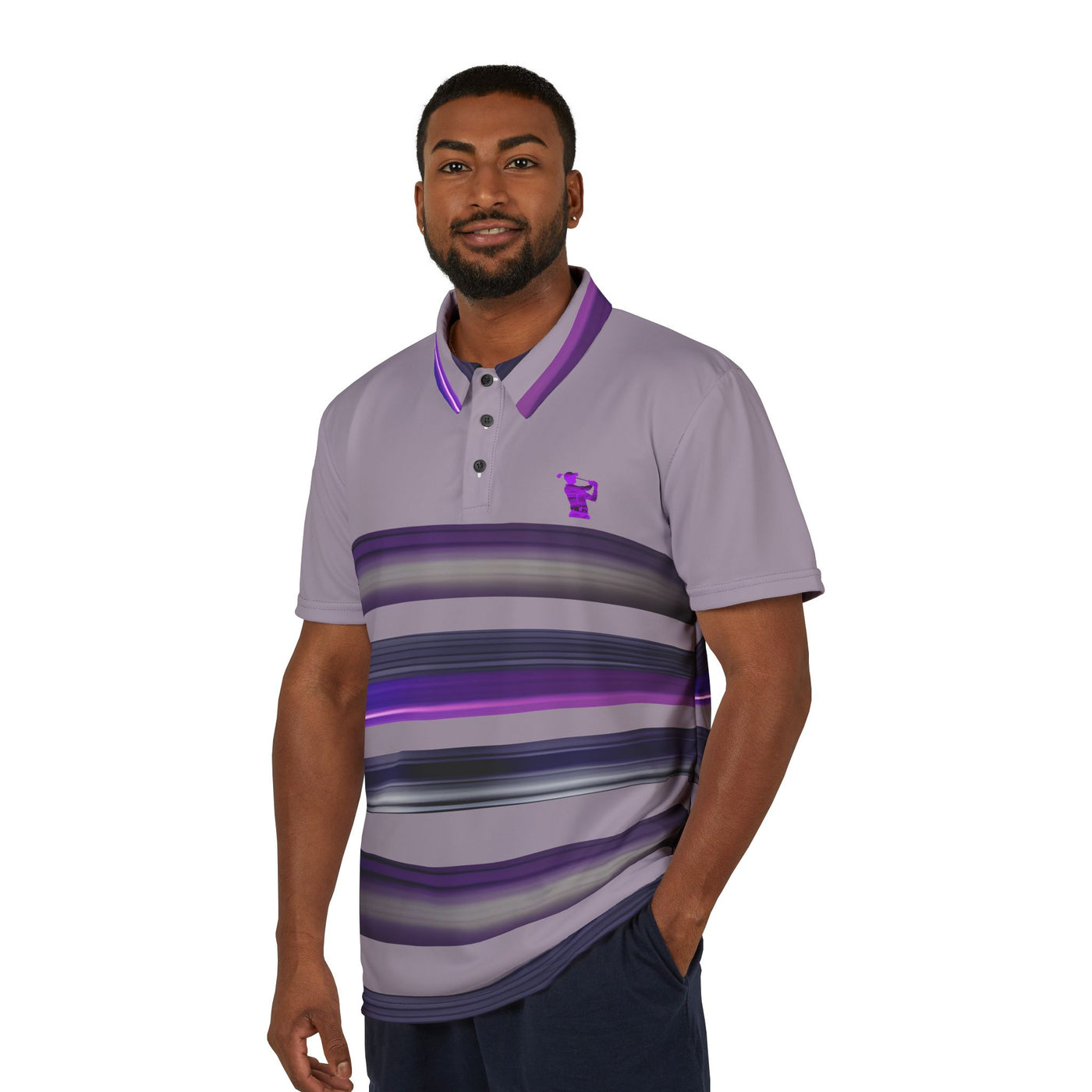 Stylish Unisex Polo Shirt with Purple Stripes - Casual Chic for All Occasions