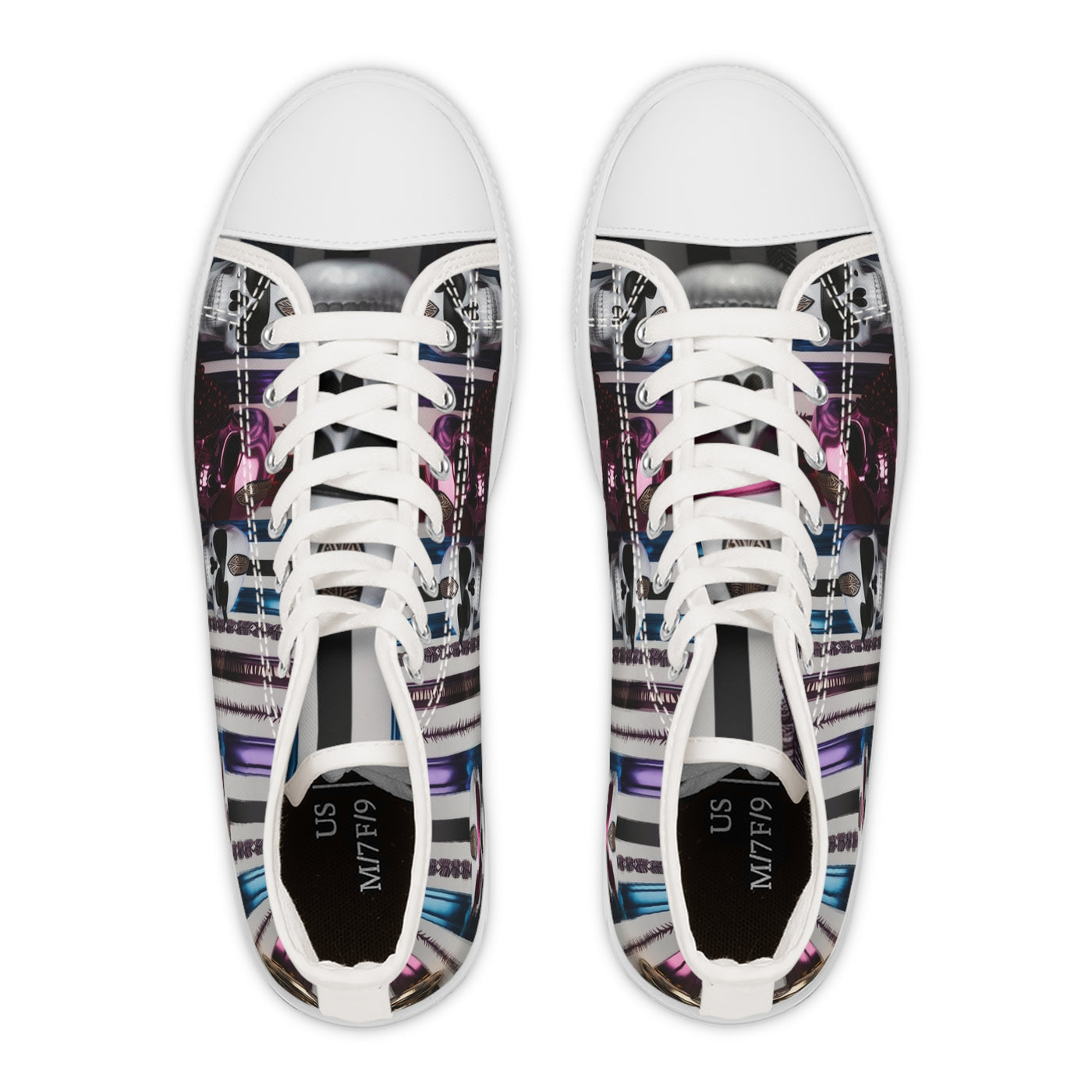 Women's High-Top Sneakers, Vivid Creations Designer Shoes Graphic Skull Design