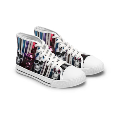 Women's High-Top Sneakers, Vivid Creations Designer Shoes Graphic Skull Design