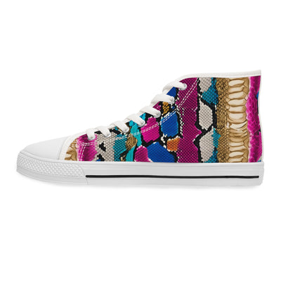 Colorful Woman's High-Top Sneakers - Trendy Snakeskin Patterned Fashion Shoes