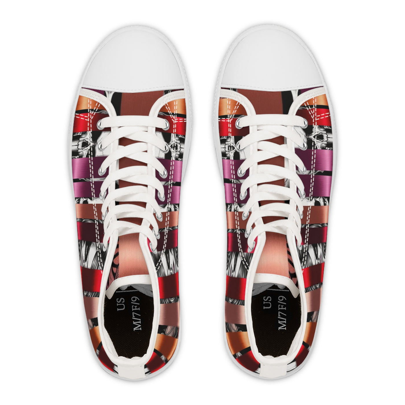 Women's High-Top Sneakers, Vivid Creations Designer Shoes Graphic Skull Design