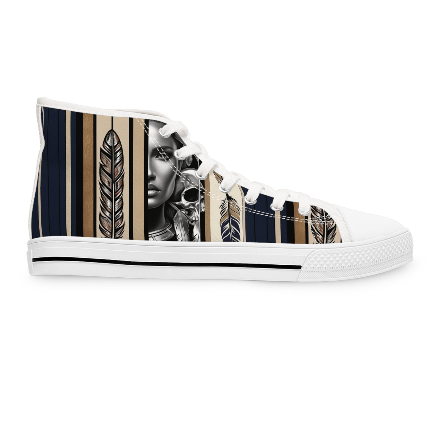 Women's High-Top Sneakers, Vivid Creations Designer Shoes Graphic Skull Design