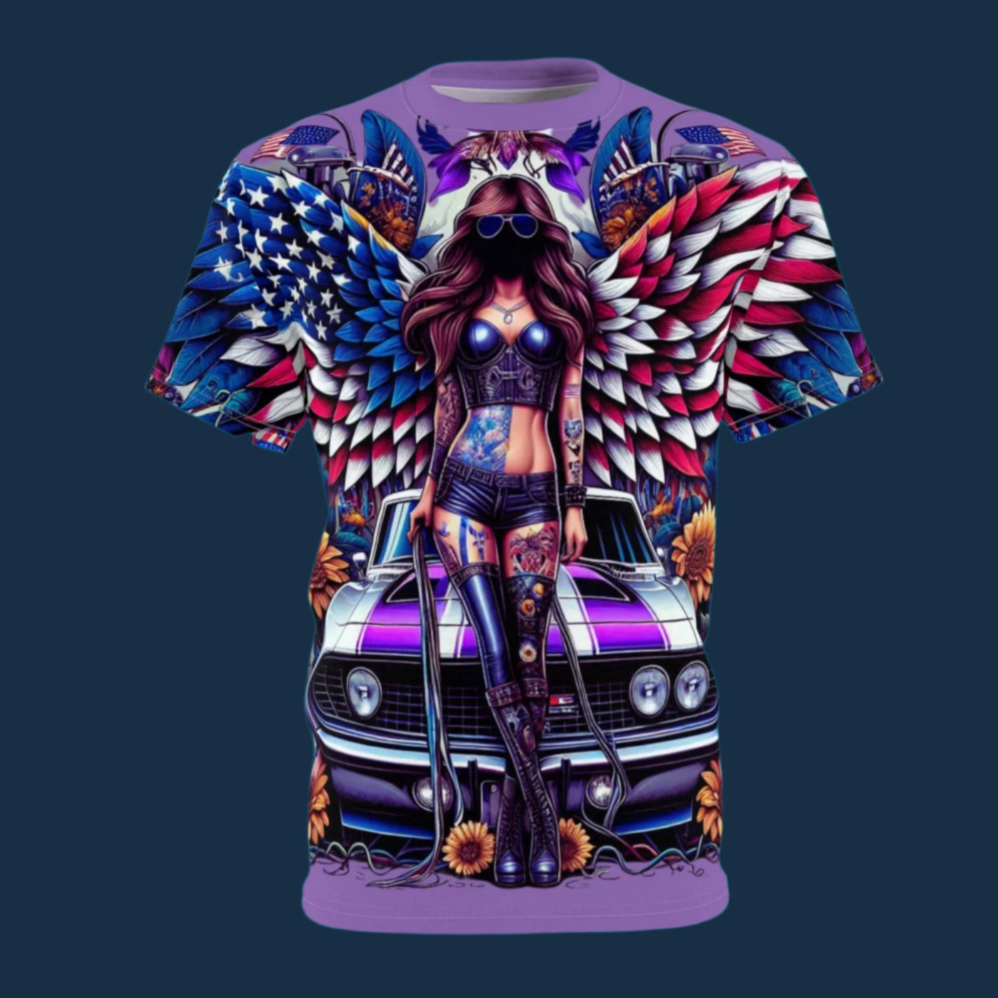 American Flag W/ 2-Winged Female Silhouette & Camaro T-shirt