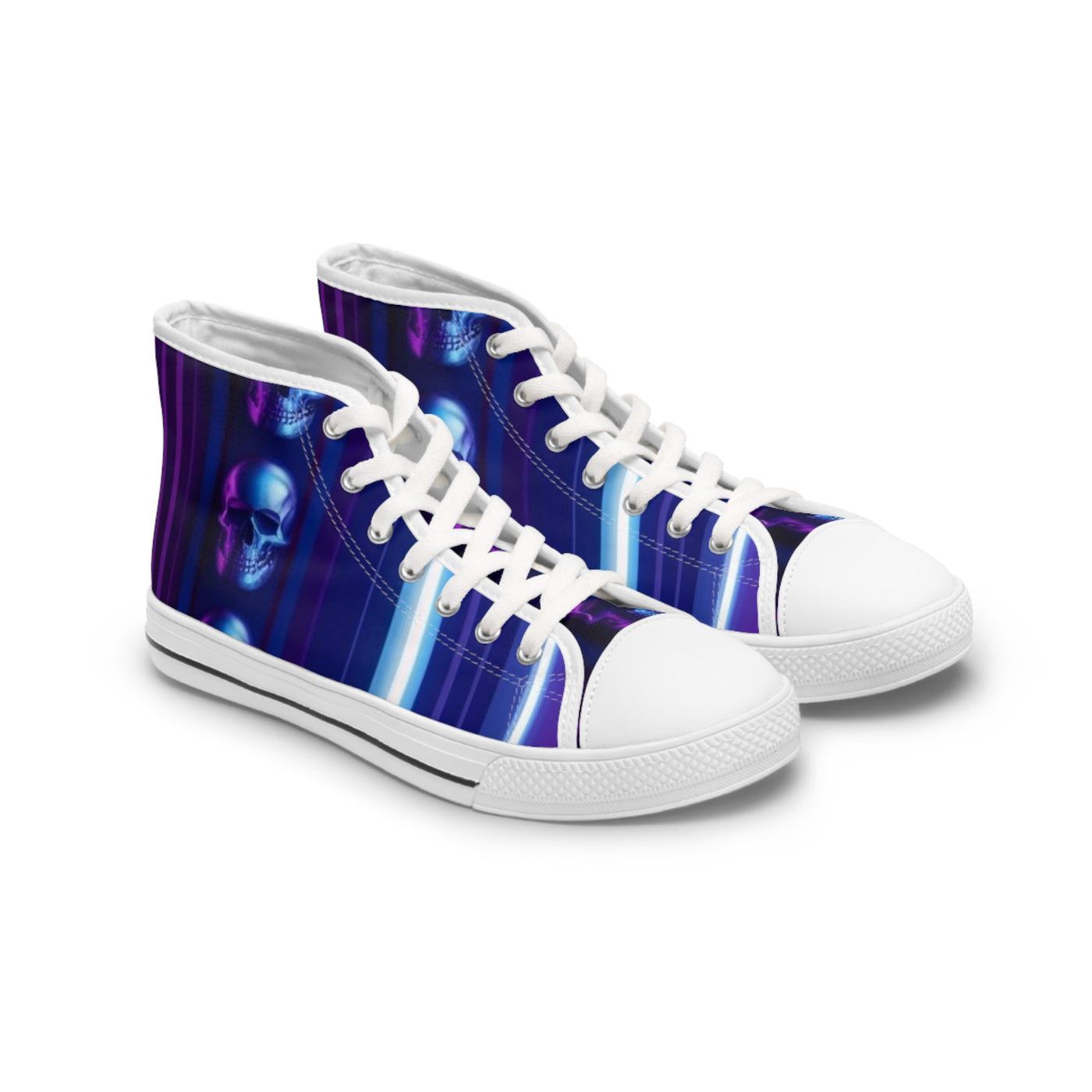 Women's High-Top Sneakers, Purple Skull W/Purple & Aqua Blue Pattern