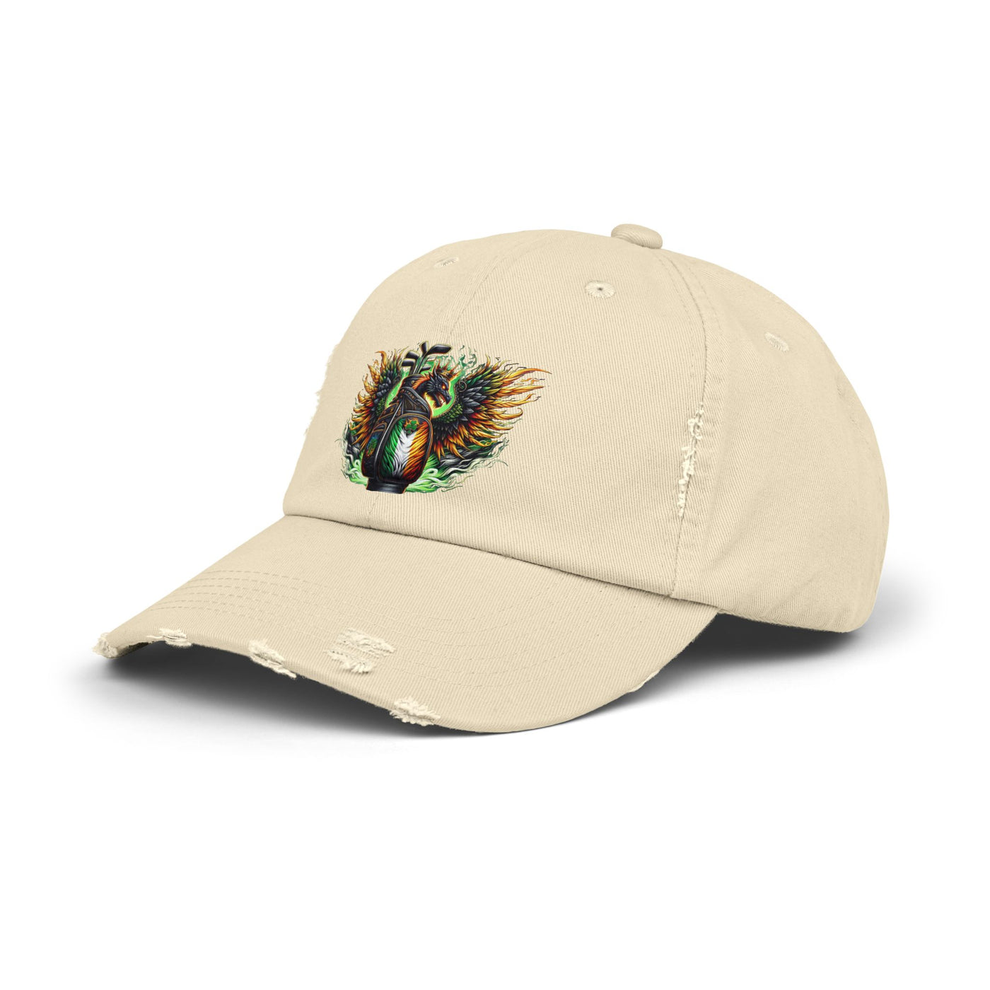 Distressed Golf Cap, Irish Flag Winged Dragon Head Golf Bag Design Hat