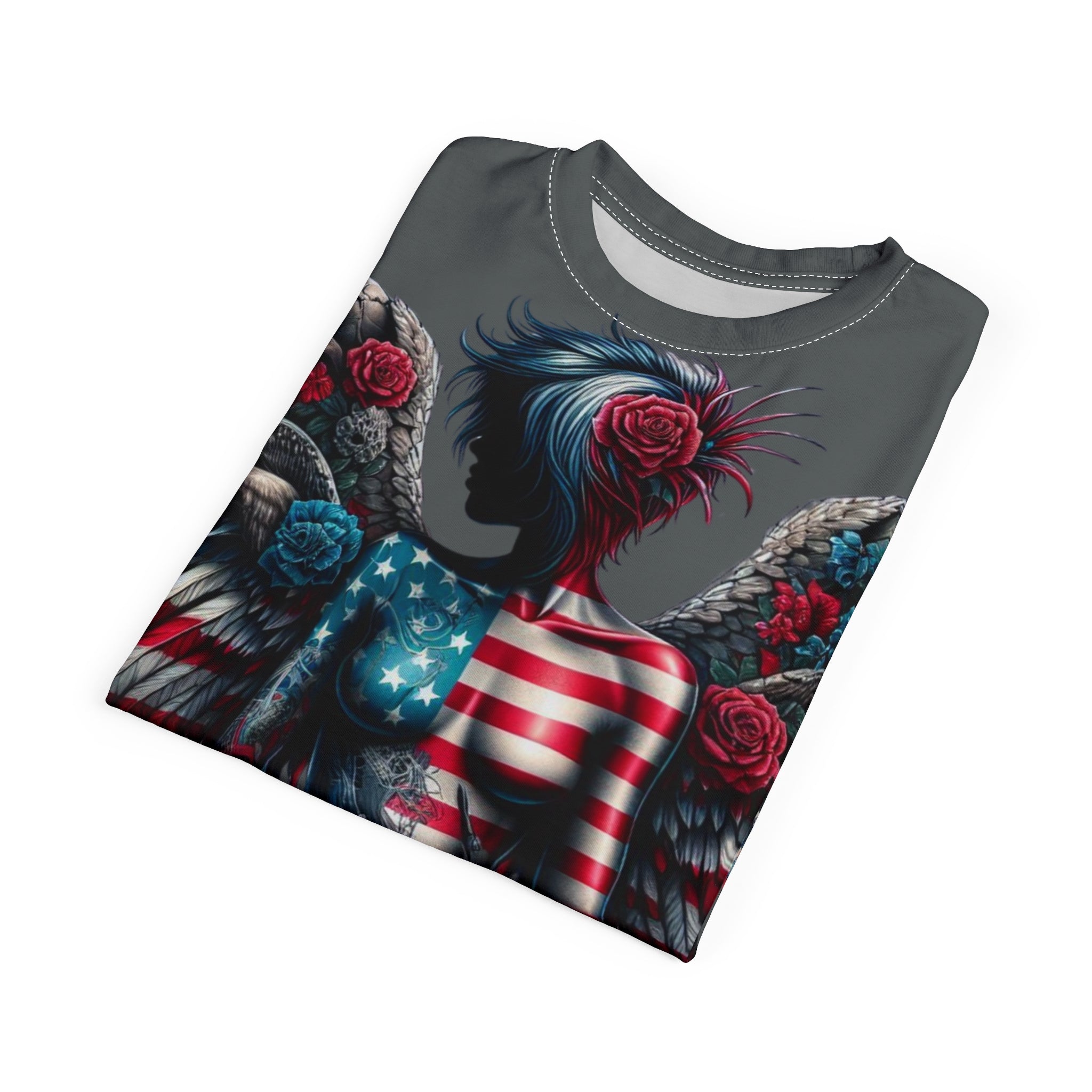 Rebel Wings Unisex Graphic Tee - Edgy Americana Design with Skull & Rose Motif