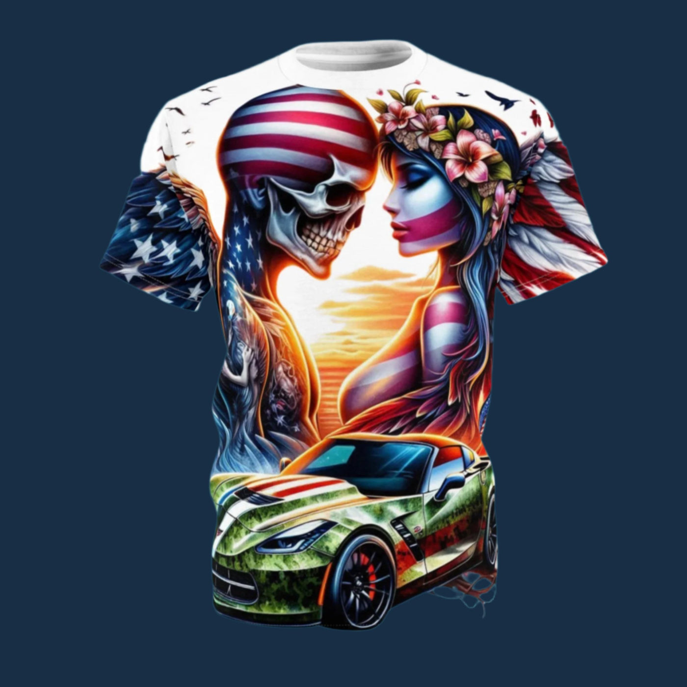 American Flag W/ 2-Winged Female Silhouette & Corvette T-shirt