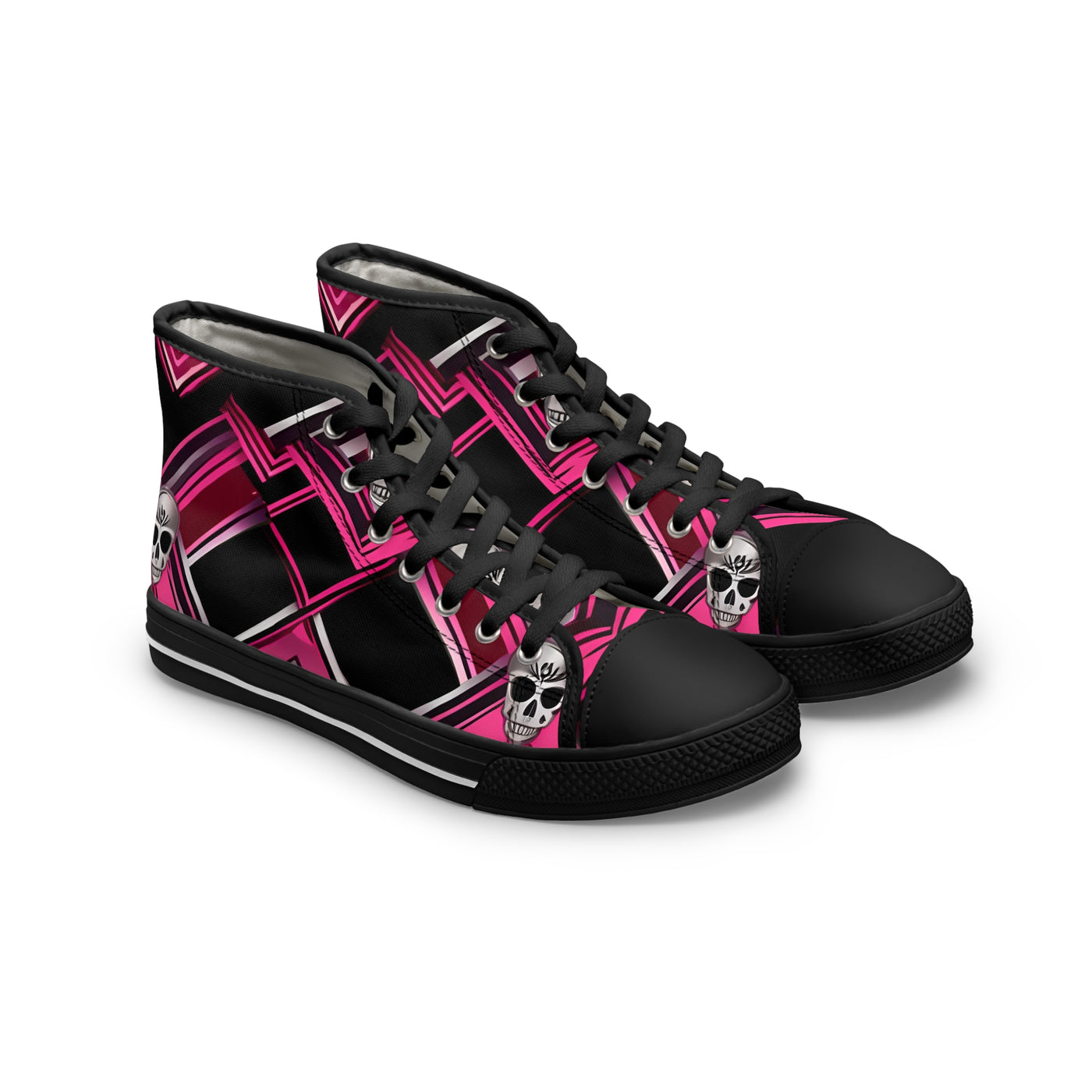 Women's High-Top Sneakers, Vivid Creations Designer Shoes Graphic Skull Design