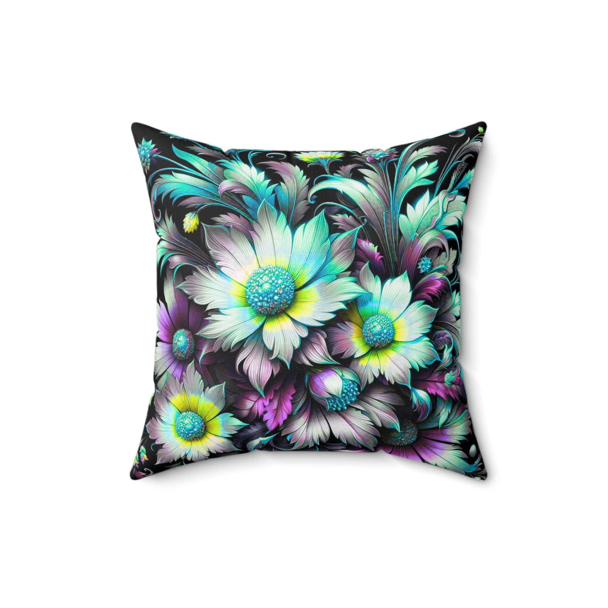 Colorful Floral Decor Pillow - Vibrant Spun Polyester Square Cushion for Home