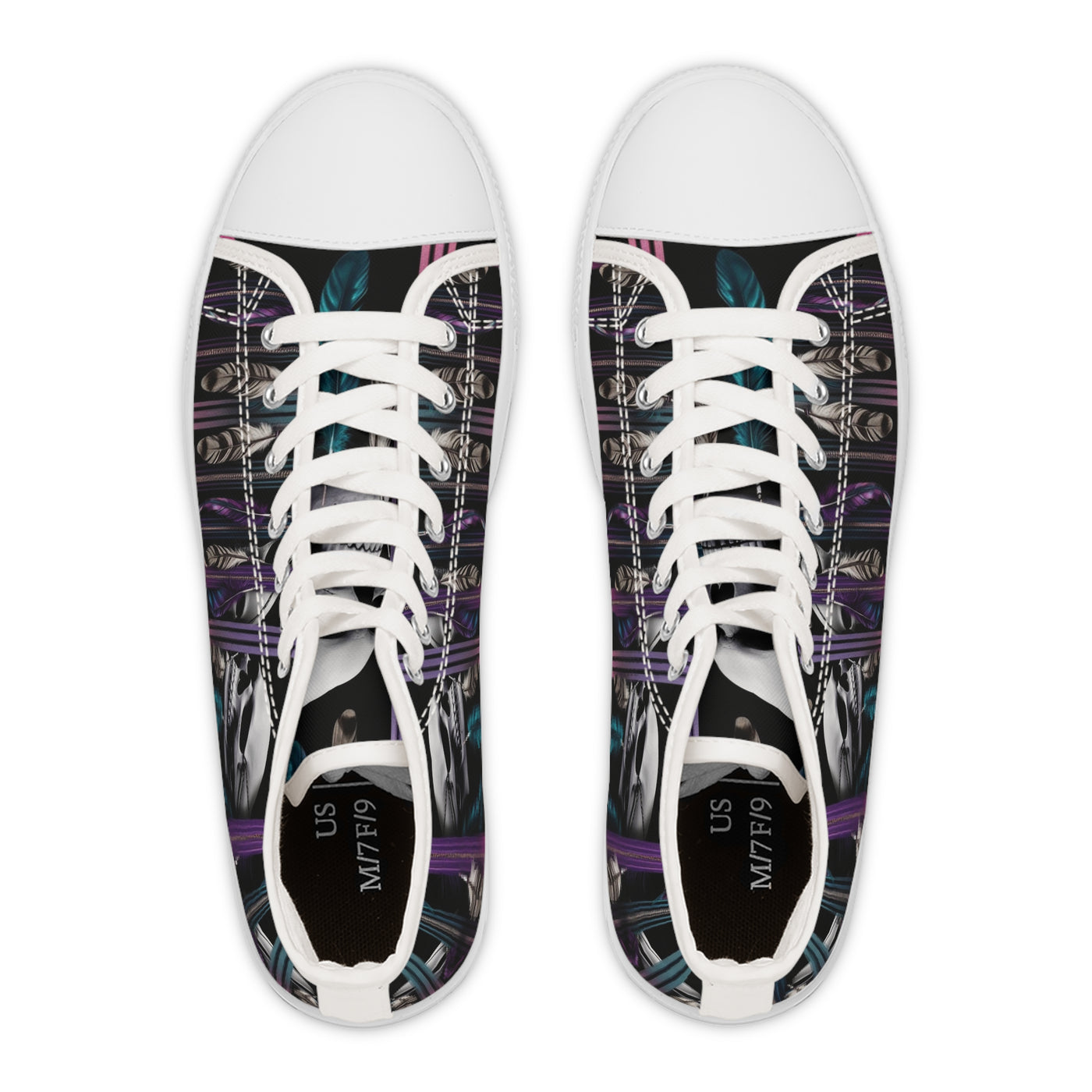 Women's High-Top Sneakers, Vivid Creations Designer Shoes Graphic Skull Design