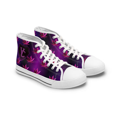 Trendy Women's High Top Sneakers with Purple Leaf Design