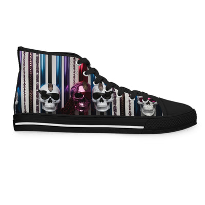 Women's High-Top Sneakers, Vivid Creations Designer Shoes Graphic Skull Design