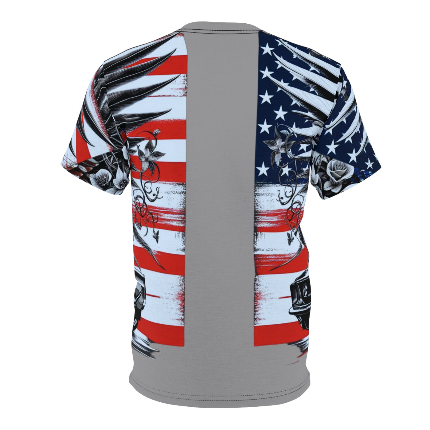 American Flag T-shirt, W/ Winged Female Silhouette & Mustang