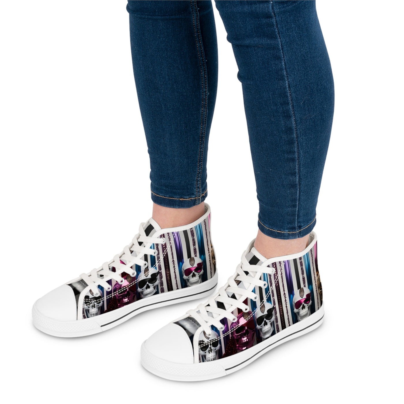 Women's High-Top Sneakers, Vivid Creations Designer Shoes Graphic Skull Design