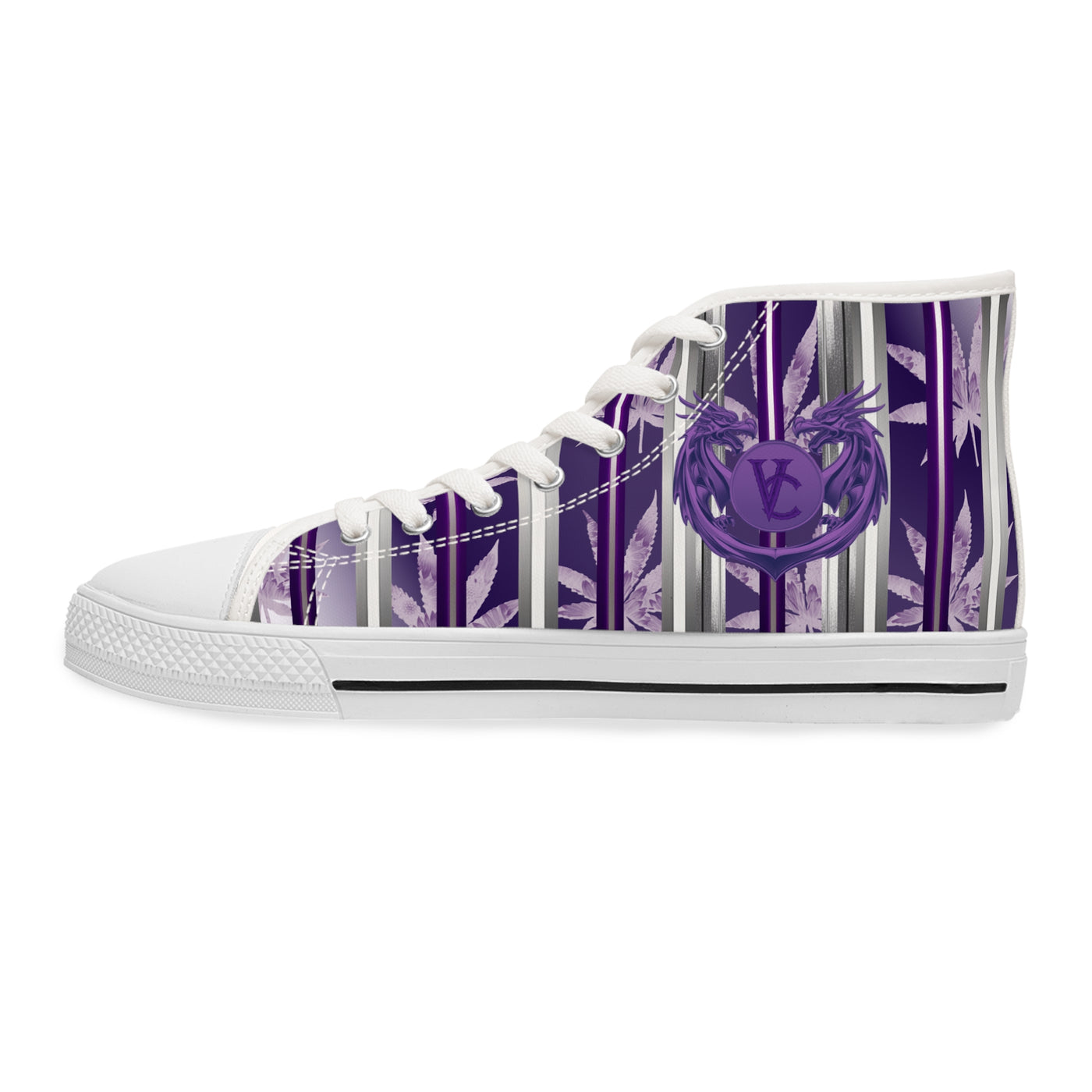 Trendy Women's High Top Sneakers with Elegant Purple Floral Design