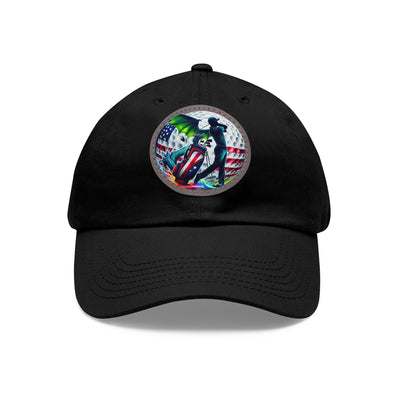 Dad Golf Hat with Leather Patch (Round), American Flag Silhouette Golf Ball Design