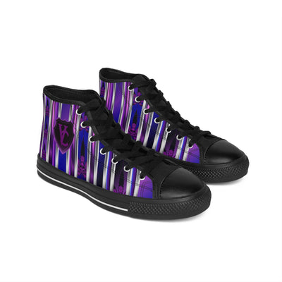 Stylish Women's Classic Sneakers with Purple Stripes & Shield Design