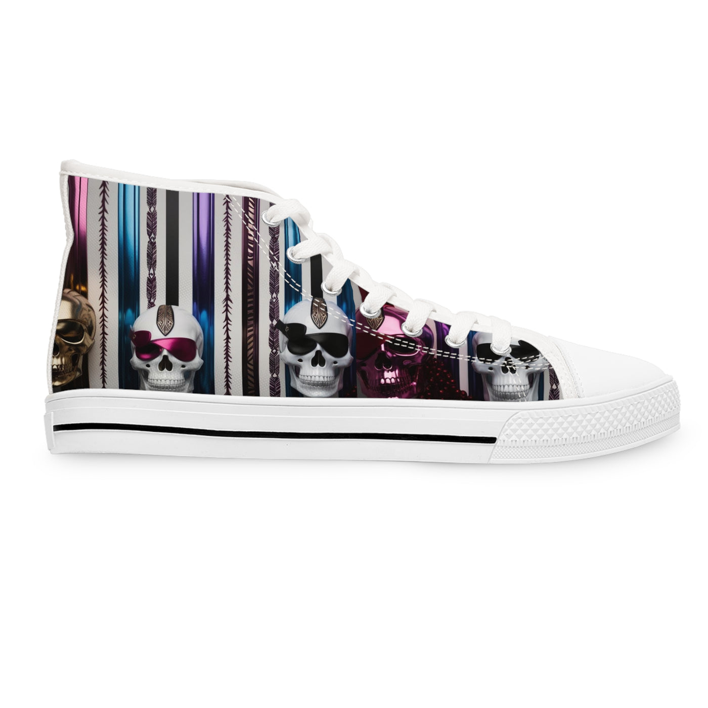 Women's High-Top Sneakers, Vivid Creations Designer Shoes Graphic Skull Design