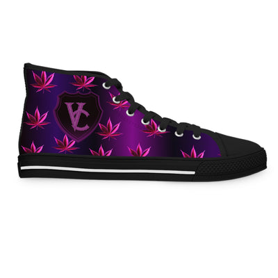 Trendy Women's High Top Sneakers with Purple Leaf Design